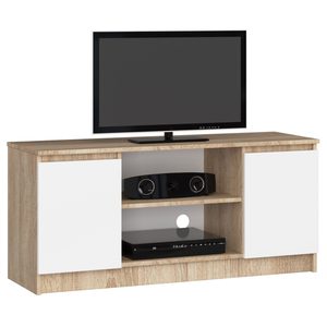 Comoda TV cu 2 usi si o polita, PAL laminat 16 mm, 120x40x55 cm, stejar sonoma si alb