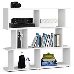 Etajera modulara cu 6 rafturi pentru depozitare, PAL laminat 16 mm, 120x28x108 cm, alb