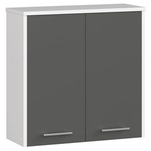 Dulap baie suspendat, cu 2 usi si 1 raft interior, PAL 16 mm, 60x23x60 cm, alb si gri
