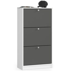 Dulap pantofi cu 3 usi rabatabile, PAL laminat 16 mm, 60x29x113 cm, alb si gri