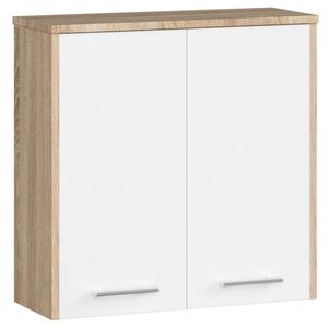 Dulap baie suspendat, cu 2 usi si 1 raft interior, PAL 16 mm, 60x23x60 cm, stejar sonoma si alb