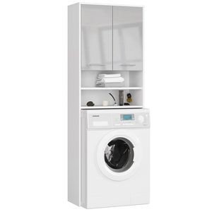 Dulap baie inalt pentru spatiu deasupra masinii de spalat, cu usi si polite, 64x30x180 cm, alb metalic lucios