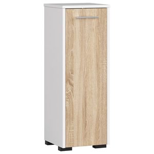 Dulap de baie tip baza, cu usa reversibila si raft interior, PAL 16 mm, 30x30x85 cm, alb si sonoma