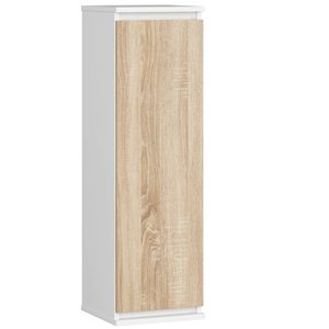 Dulap suspendat, cu usa si 3 rafturi interioare, PAL 16 mm, 30x30x99 cm, alb si stejar sonoma