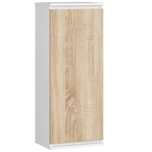 Dulap suspendat, cu usa si 3 rafturi interioare, PAL 16 mm, 40x30x99 cm, alb si stejar sonoma