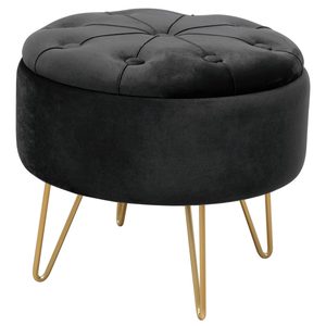 Taburet Caro cu spatiu depozitare, tapitat cu velur, 38x33 cm, negru