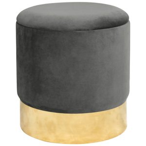 Taburet tapitat rotund Golden cu spatiu de depozitare, velur, 39x39x40 cm, gri