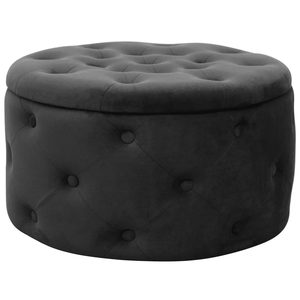 Taburet Alia cu spatiu depozitare, tapitat cu velur, 55x30 cm, negru