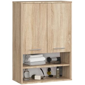 Dulap baie suspendat, cu 2 usi si 2 rafturi deschise, PAL 16 mm, 64x30x94 cm, stejar sonoma