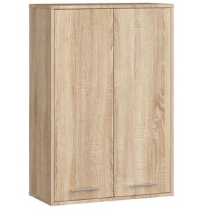 Dulap baie suspendat, cu 2 usi si 4 rafturi interioare, PAL 16 mm, 64x30x94 cm, stejar sonoma