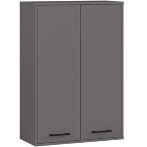 Dulap baie suspendat, cu 2 usi si 4 rafturi interioare, PAL 16 mm, 64x30x94 cm, gri grafit