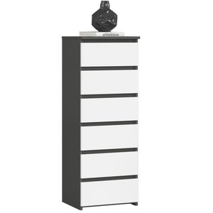 Comoda cu 6 sertare, PAL laminat 16 mm, 40x35x109 cm, gri si alb