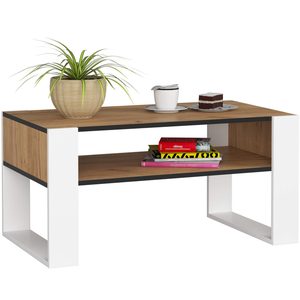 Masuta de cafea Domi cu raft inferior, blat laminat, 92x50x45 cm, stejar craft si alb