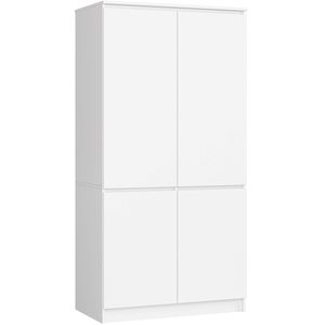 Dulap cu 4 usi, rafturi si bara pentru umerase, PAL laminat, 90x51x180 cm, alb mat