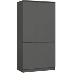 Dulap cu 4 usi, rafturi si bara pentru umerase, PAL laminat, 90x51x180 cm, gri grafit