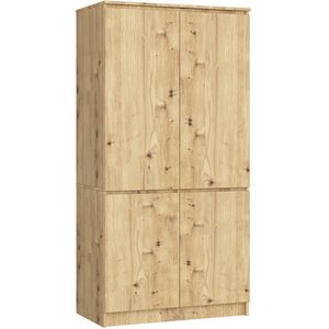 Dulap cu 4 usi, rafturi si bara pentru umerase, PAL laminat, 90x51x180 cm, stejar artisan