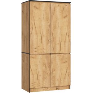 Dulap cu 4 usi, rafturi si bara pentru umerase, PAL laminat, 90x51x180 cm, stejar craft