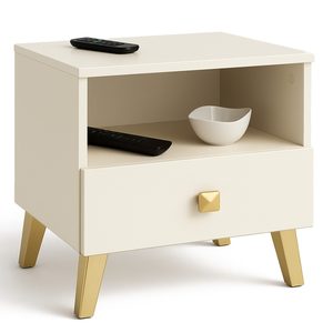 Comoda MOBI K01 cu sertar si raft deschis, PAL laminat 16 mm, 40x37x43 cm, casmir cu detalii aurii