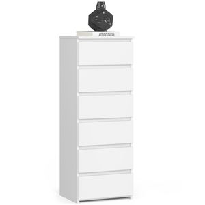 Comoda cu 6 sertare, PAL laminat 16 mm, 40x35x109 cm, alb mat