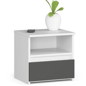 Noptiera cu 1 sertar, PAL laminat 16mm, 40x35x40 cm, alb si gri