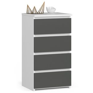 Comoda cu 4 sertare, PAL laminat 16mm, 40x35x74 cm, alb si gri