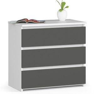 Noptiera cu 3 sertare, PAL laminat 16 mm, 60x35x57 cm, alb si gri