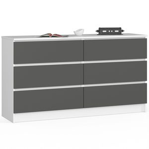Comoda cu 6 sertare, PAL laminat, 138x40x77 cm, alb si gri grafit