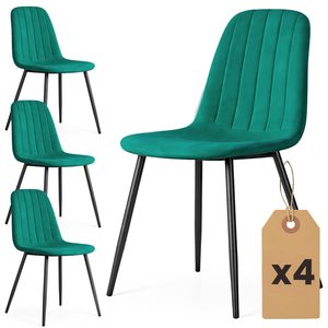 Set 4 scaune tapitate din catifea LUMO, 46x44x87 cm, sezut matlasat, picioare metalice, maxim 130 kg, verde