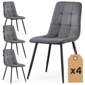 Set 4 scaune dining tapitate Nero din catifea, sezut matlasat, picioare metalice, 46x44x87 cm, maxim 130 kg, grafit inchis