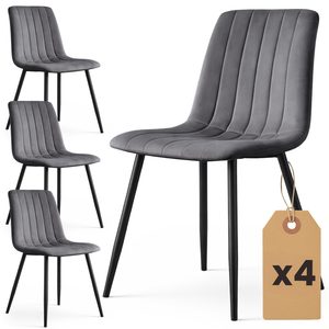 Set 4 scaune dining tapitate din catifea, capitonate Livo, 46x44x87 cm, maxim 130 kg, gri inchis