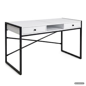Birou stil industrial, MDF melaminat, cu 2 sertare si raft, cadru metalic, 123x48x81 cm, alb