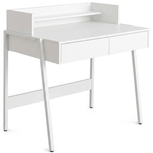 Birou compact, MDF melaminat, cu 2 sertare si raft, cadru metalic, 78x48x95 cm, alb