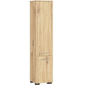Dulap baie tip coloana cu 2 usi si 5 rafturi, PAL laminat, 30x30x140 cm, stejar artisan