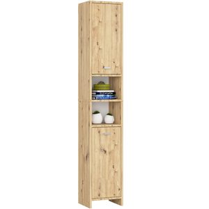 Dulap de baie tip coloana, cu 2 usi si 4 rafturi, PAL 16 mm, 32x28x180 cm, stejar artisan