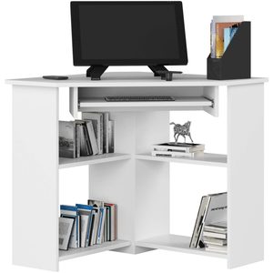 Birou de colt TED, cu rafturi si polita glisanta pentru tastatura, 80x80x74 cm, alb