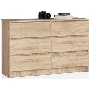 Comoda cu 6 sertare, PAL laminat, 120x40x77 cm, stejar sonoma