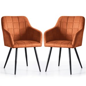 Set 2 scaune dining tapitate cu velur Luxano, cusaturi patrate, 54x58x82 cm, aramiu