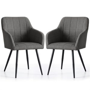 Set 2 scaune dining tapitate cu velur Luxano, cusaturi patrate, 54x58x82 cm, gri inchis