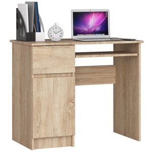 Birou computer PIKSEL, cu sertar, dulap si raft pentru tastatura, stanga, 90x50x77 cm, stejar sonoma
