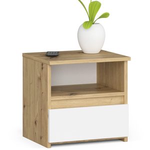 Noptiera cu 1 sertar, PAL laminat 16mm, 40x35x40 cm, stejar artisan si alb