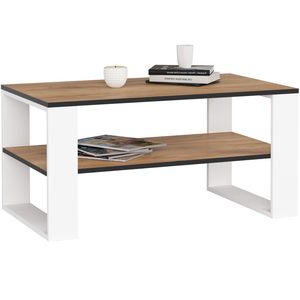 Masuta cafea ALEX cu raft inferior, PAL laminat, 92x53x45 cm, stejar craft si alb