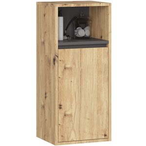 Etajera de baie suspendata, cu usa si 2 polite, PAL 16 mm, 35x30x80 cm, stejar artisan si gri