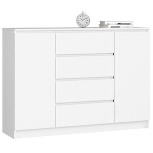 Comoda cu sertare si usi laterale, PAL laminat, 138x40x99 cm, alb mat