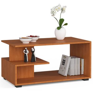 Masuta de cafea Vini pe roti, cu raft inferior si blat din PAL laminat, 90x51x40 cm, maro arin