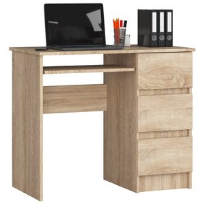 Birou computer cu 3 sertare si raft pentru tastatura, dreapta, 90x50x77 cm, stejar sonoma