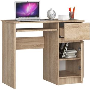 Birou computer PIKSEL, cu sertar, dulap si raft pentru tastatura, dreapta, 90x50x77 cm, stejar sonoma