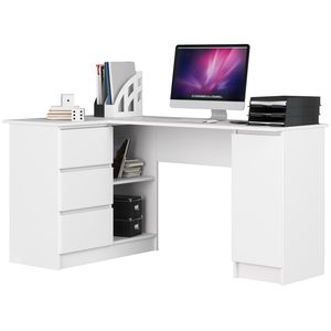 Birou colt stanga in L cu 3 sertare si rafturi, PAL laminat 16 mm, 155x85x77 cm, alb