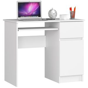 Birou computer PIKSEL, cu sertar, dulap si raft pentru tastatura, dreapta, 90x50x77 cm, alb