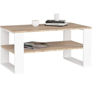 Masuta cafea ALEX cu raft inferior, PAL laminat, 92x53x45 cm, stejar sonoma si alb