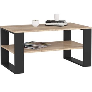 Masuta cafea ALEX cu raft inferior, PAL laminat, 92x53x45 cm, stejar sonoma si negru